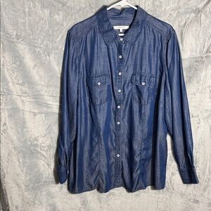 Foxcroft Button-Up Shirt women’s plus size 18W 100%‎ Tencel Lyocell blue